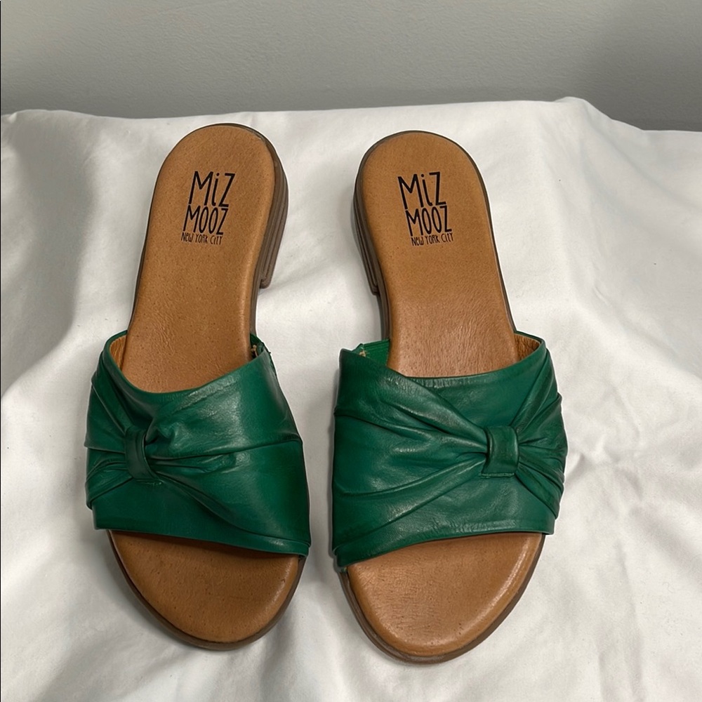 Miz Mooz Green and Brown Leather Sandals with Modern Design